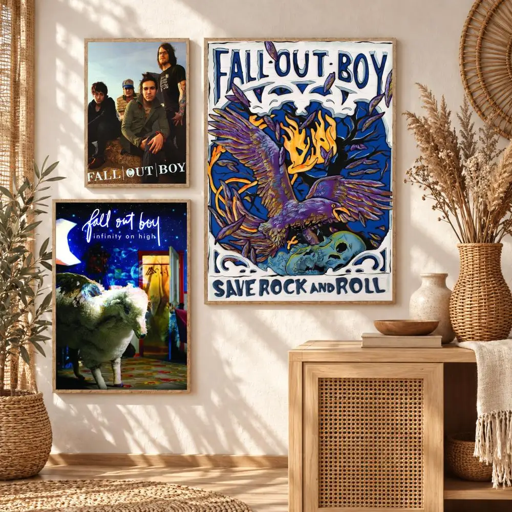 Anime F-Fall Out Boy Band Energetic Poster Premium Modern Waterproof Wall Art Pictures for Bedroom Living Room Bar Decor