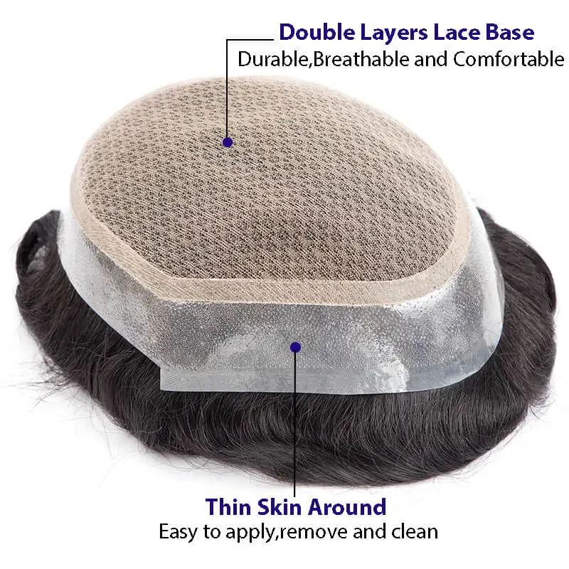 Toupee Men Australia-Double Layers Male Hair Prosthesis Breathable Lace And Pu Base Man Wig 6