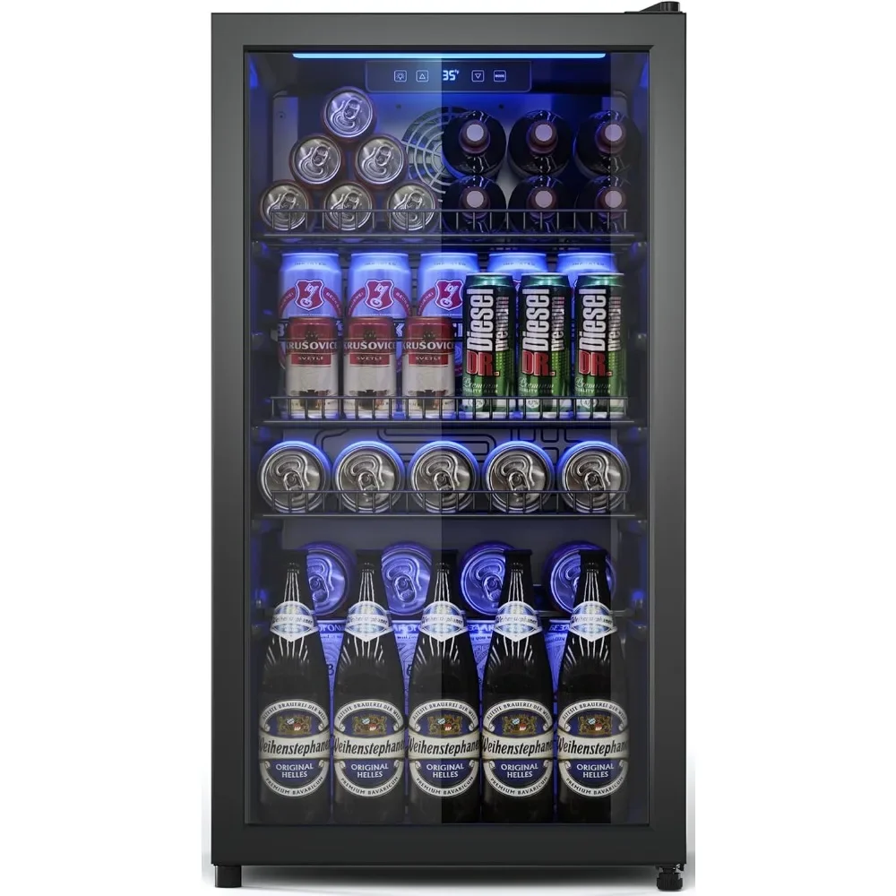 

Glass Door Beverage Fridge - Wine & Beer Cooler w/ Adjustable Shelves & Digital Temp Control