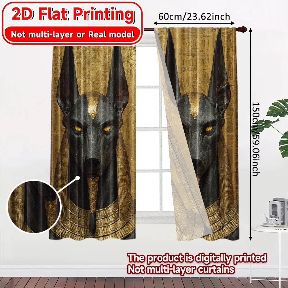 2D Flat Printing,2pcs Anubis Guardians Fashionable Popular Curtains Machine Washable Fabric Curtains Decorations For Home for