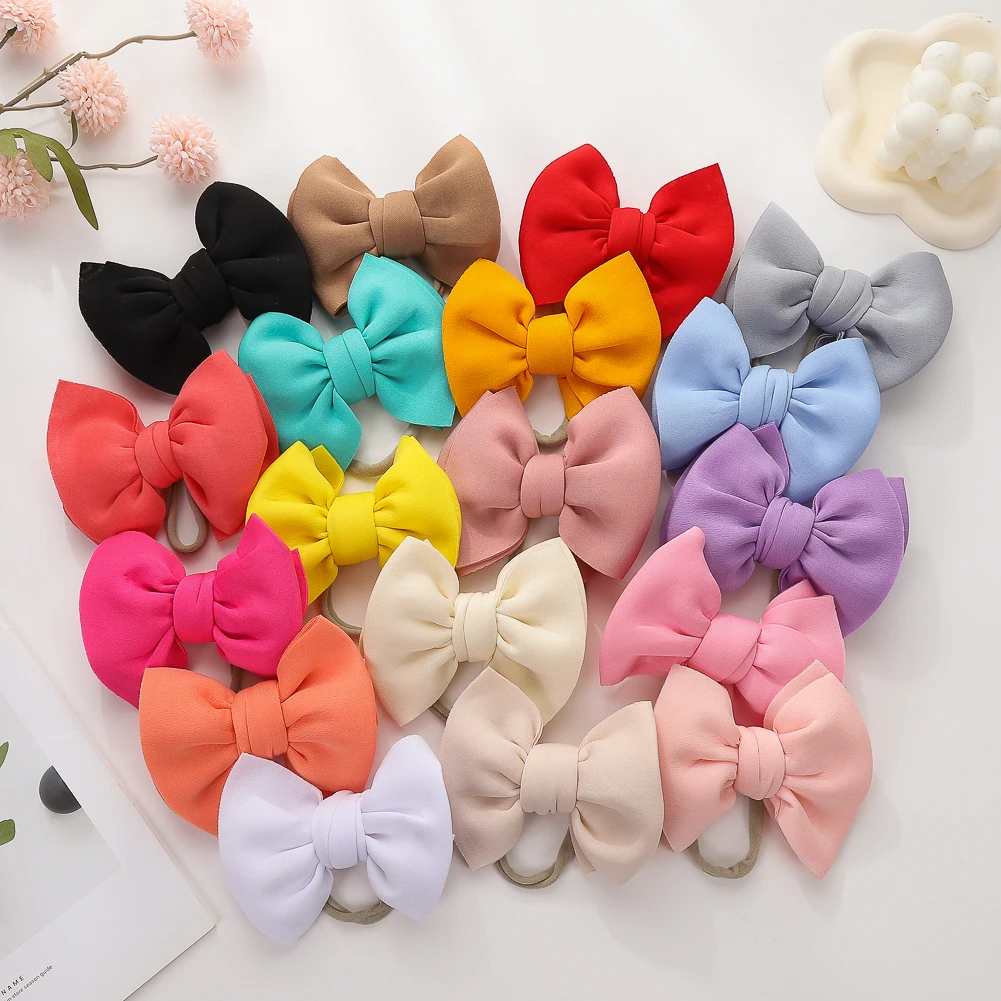 Solid Puff Big Bow Headband Air Layer Elastic Nylon Hair Bands Toddler Baby Boy Girl Headwraps Fashion Kids Accessories