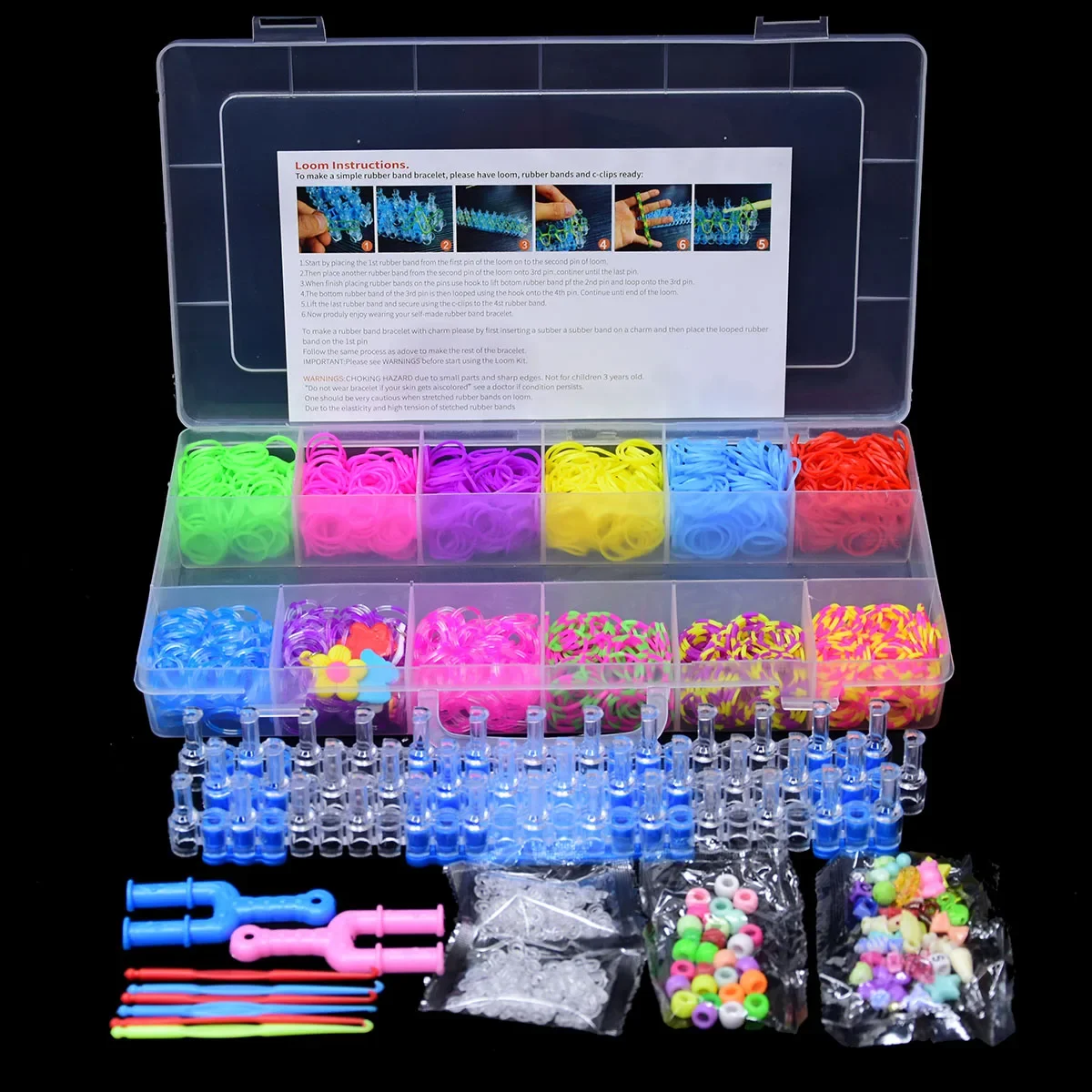 1800pcs Elastic Rubber Bands DIY Loom Tool Set Box Weave Bracelet Handicraft Girl Gift Children Kids Toys for Teenage 8 10 Years