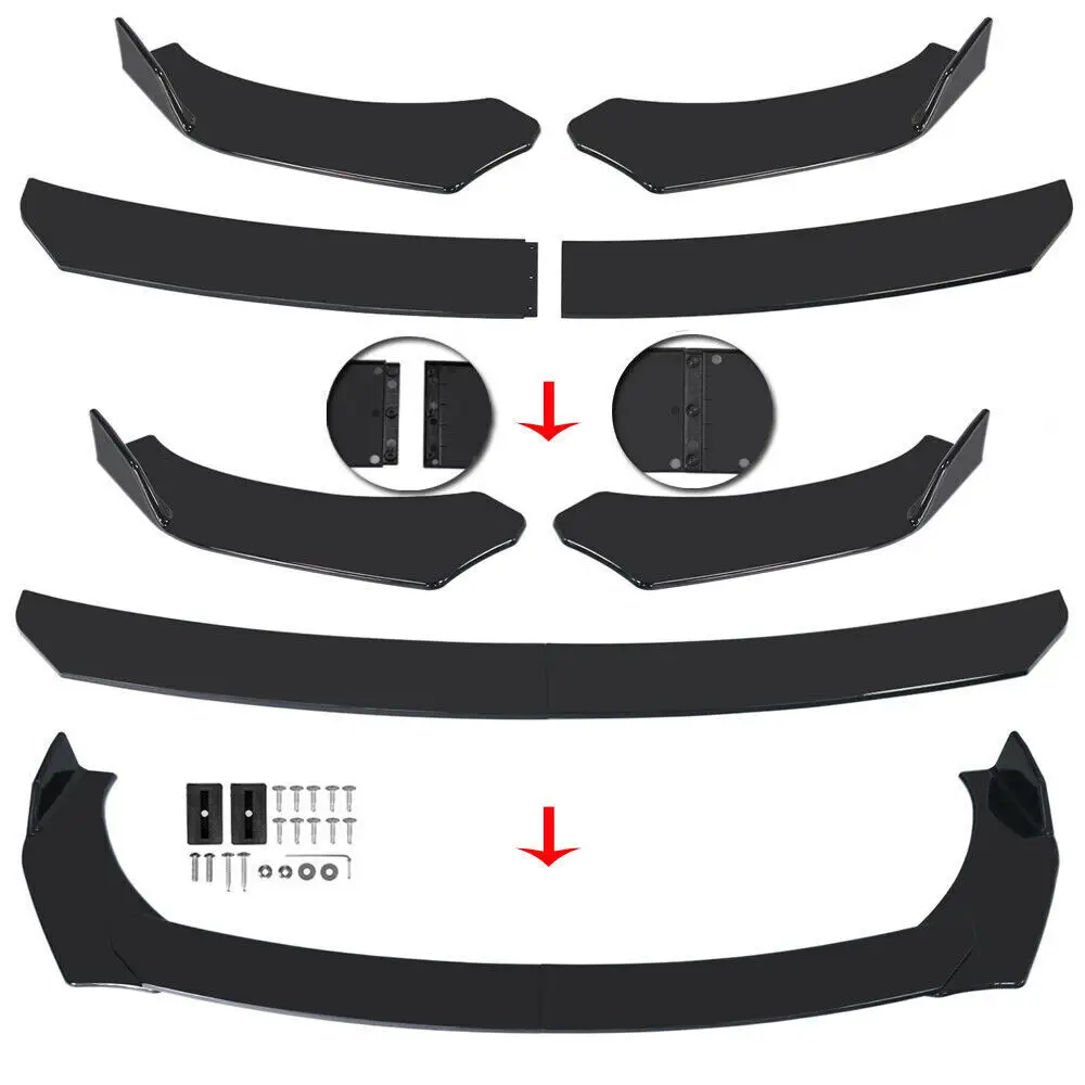 4PCS Universal For BMW 5 Series E60 E61 Front Bumper Lip Side Spoiler Splitter Chin Body Kit Guard + Support Rod Car Accessories