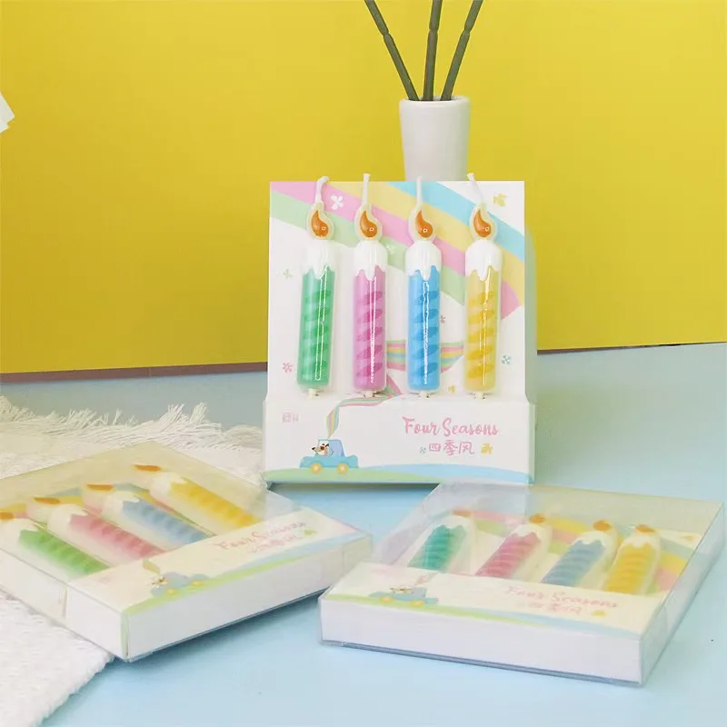4 Stück Kreative Retro Farbige Flammen-Kuchenkerzen Dekoration für Kindergeburtstage Wunschparty Backkerzen zum Einstecken – Detail 3