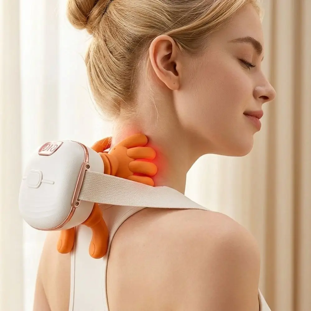 Soft Silicone Neck Shoulder Massager Wireless USB Charging Heated Massager Device Bionic Finger Ergonomic Shoulder Kneading Tool