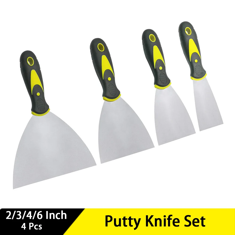 

4 Pcs Putty Knife Set (2,3,4,6 inch) Spackle Putty Knives, Metal Scrapers, Putty Scrapers for Drywall Putty Decals Wallpaper