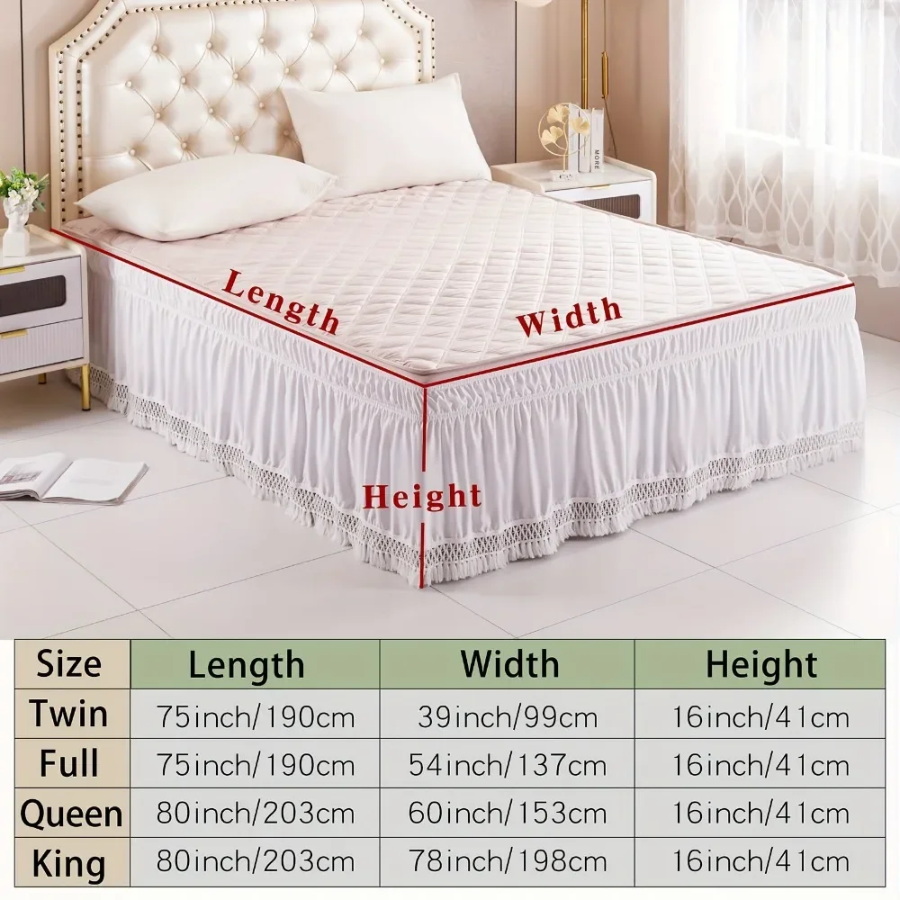 Twin/Full/Queen/King Size LaceTrimmed Elastic Wrap Around Dust Ruffles Bed Skirt with Wrinkle and Fade Resistant Durable Fabric