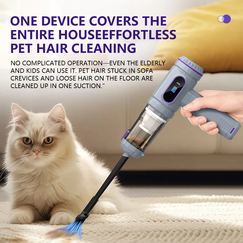 Wireless Handheld Car Vacuum Cleaner, Ergonomic Handheld Design Mini Cordless Vacuum, Strong Suction Blow & Suction 2 In 1 Car Home Dual Purpose Vacuum with LED Light, Rechargeable Compact Vacuum for Car Sofa Keyboard Pet Hair Corner Dust Deep Cleaning
