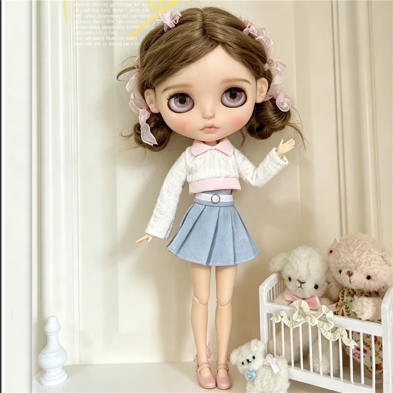 For Blythe Doll Outfit Clothes Luxury Checkered Coat Dress Set Sweet Princess Bowknot Skirt Clothing For Barbies OB24 Small 1/6