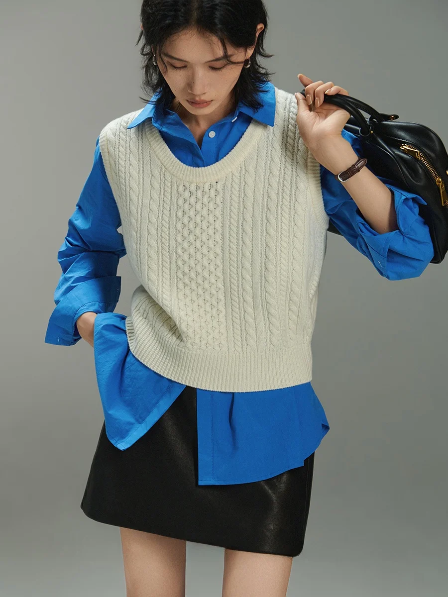 

Женский вязаный шерстяной жилет Kiki, весенняя новинка, повседневный стиль, стандартная длина, белый, 100% австралийская шерсть