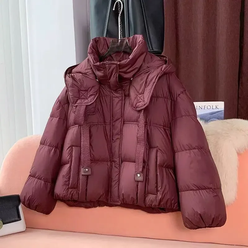 Autumn Winter Parkas Women short Warm Down Cotton Jacket 2026 New Hooded Long Sleeve Casual Loose Padded Short Coat Female T1657