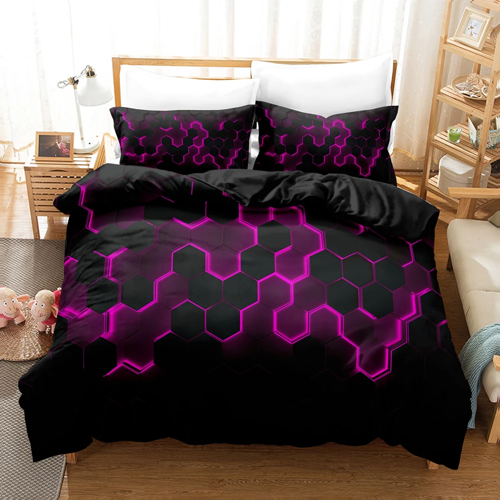 2025 Geometric Duvet Cover Multicolor Honeycomb Hexagon Bedding Set Geometric Theme Texture Streamline Polyester Qulit Cover