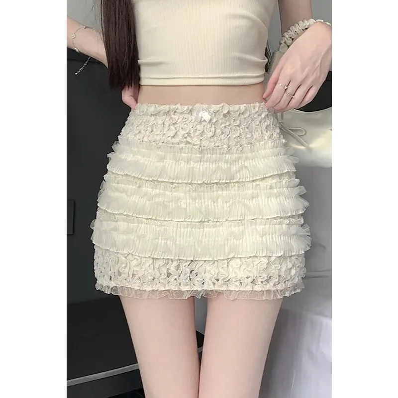 تنورة كعكة دانتيل على شكل حلوة للنساء في الصيف، تنورة مضادة للتعرض لتغطية الورك ومتعددة الاستخدامات على شكل حرف A