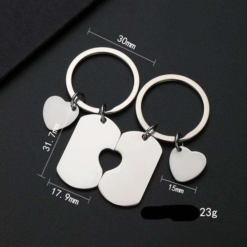 1 Pair Custom Stainless Steel Car Keychain Lase Personalize   Couple Keyring Bag Key Chain Ring Gift Wholesale