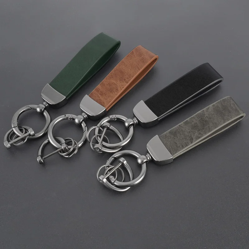 Vintage Texture Leather Car Keychain Anti‑Lost Key Strap Lanyard Metal Horseshoe Buckle Car Key Holder Keyring Gift Accessories 3