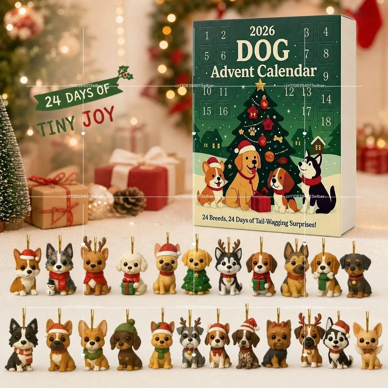 Cross-border 2026 Christmas, Pet Dog Advent Calendar Blind Box, Christmas Tree Decoration 24 Flat Pendant Gift Box