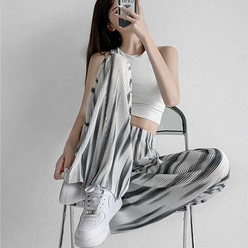 Womens Pants Fluid Clothing Long Trousers Woman High Waist Wide Leg Elastic Vintage Classic New In Aesthetic Trends 2025 90s G