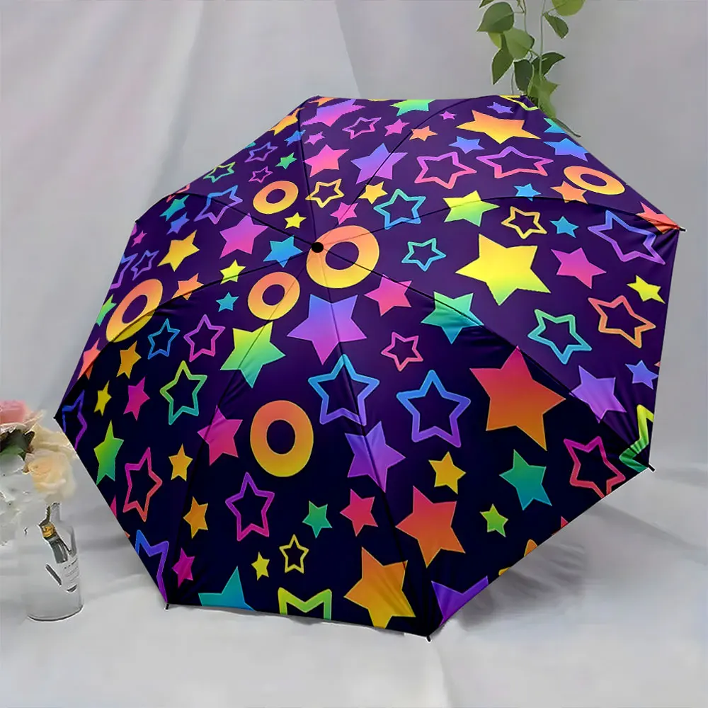 1PC Colorful Star Umbrella in a Cozy Bedroom Setting Print 8 Iron Ribs Folding Umbrella Auto-Open Fashion Sunshade