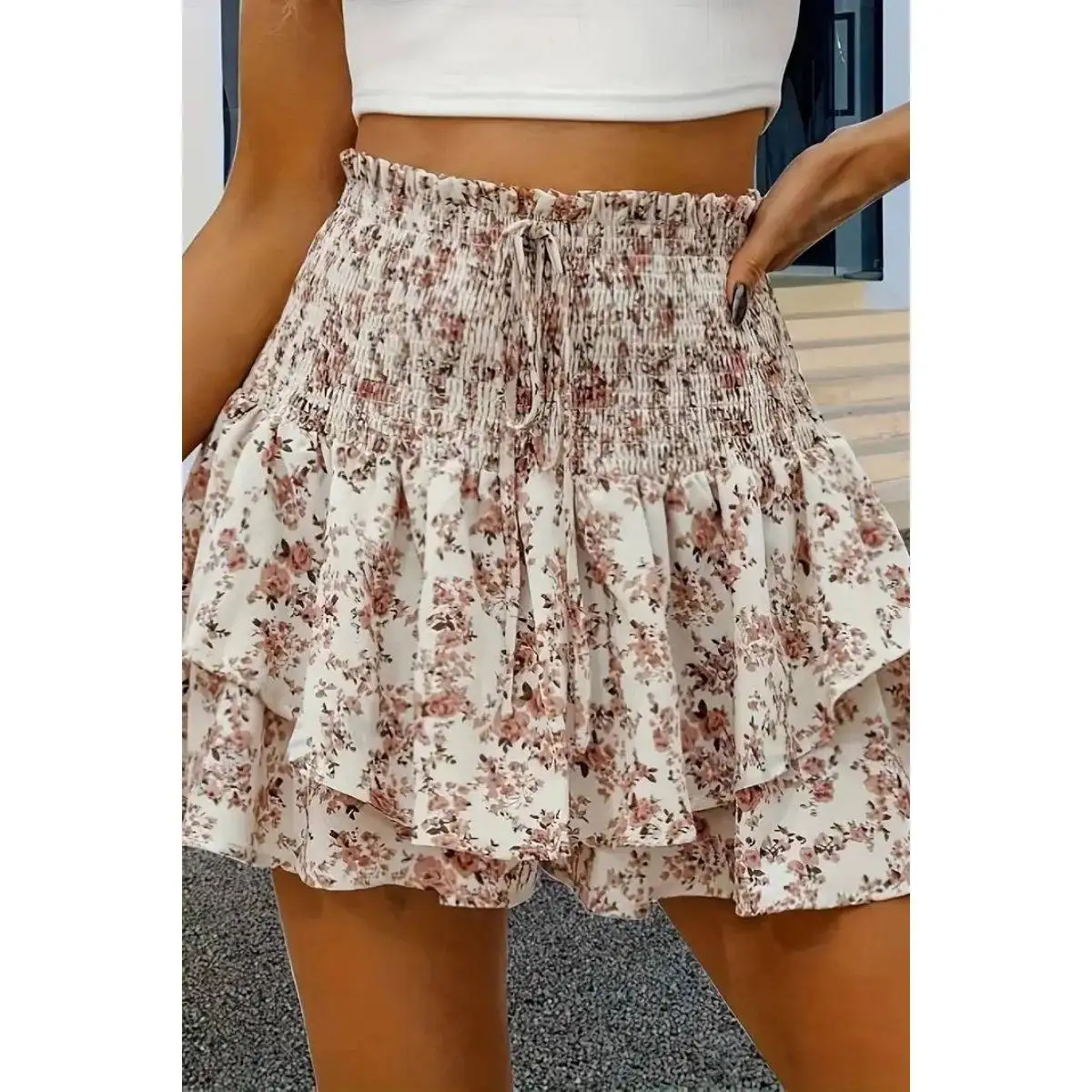 

Spring Summer New Small Floral Faion Women's orts Cleanfit Sle Low Waist PVC Material Casual Pants for Middle-aged Women