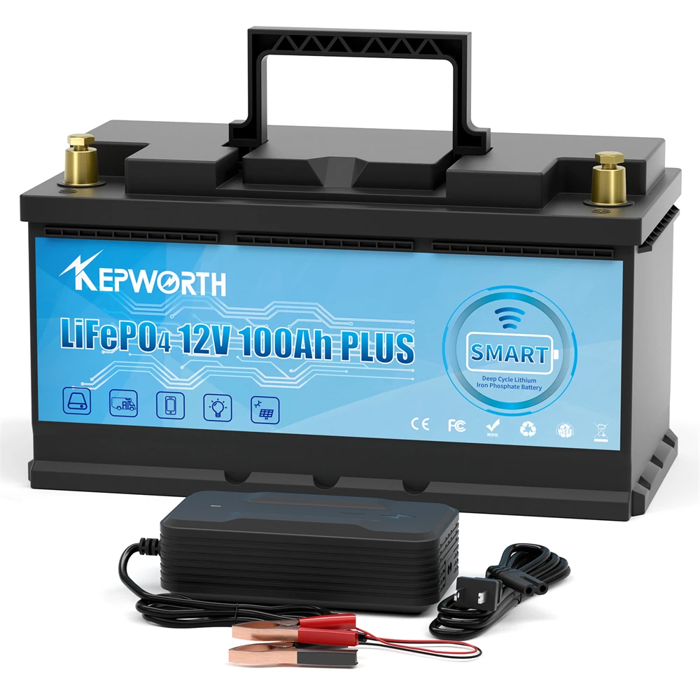 EU-Lager 12V 100Ah LiFePO4-Batterie, Eingebautes 100A Intelligentes BMS, Perfekter Ersatz für Blei-Säure-Batterien für Wohnwagen