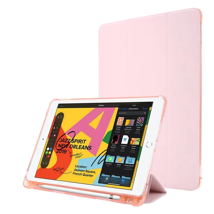 

Tri-fold Stand Leather Tablet Shell with Pen Slot for iPad 10.2 (2021)/(2020)/(2019) - Pink