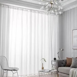 1PC Fluttering Soft Solid White Chiffon Tulle Yarn Curtains for Living Room Bedroom Window Home Decoration Voile Drapes