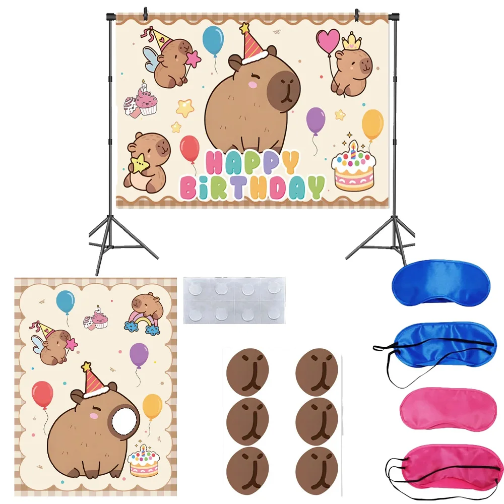 

Cartoon Kapibala Birthday Party Decoration Stickers Game Poster Photo Background Decoration Children Party Baptism Decoration