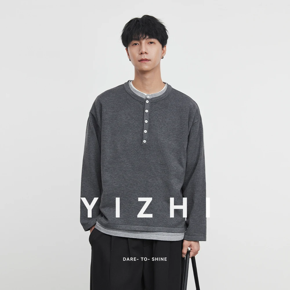 

2025 Autumn New Men's Fake Two-piece Fashion Loose Autumn Long-sleeved Sweater Men's Japanese Round Neck Sweater Pullover