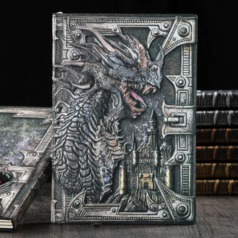 A5Notebook Hardcover Vintage Dragon Phoenix Faux Leather Diary Antique Gift Stationery Travel Journals Office Agenda Bullets Log