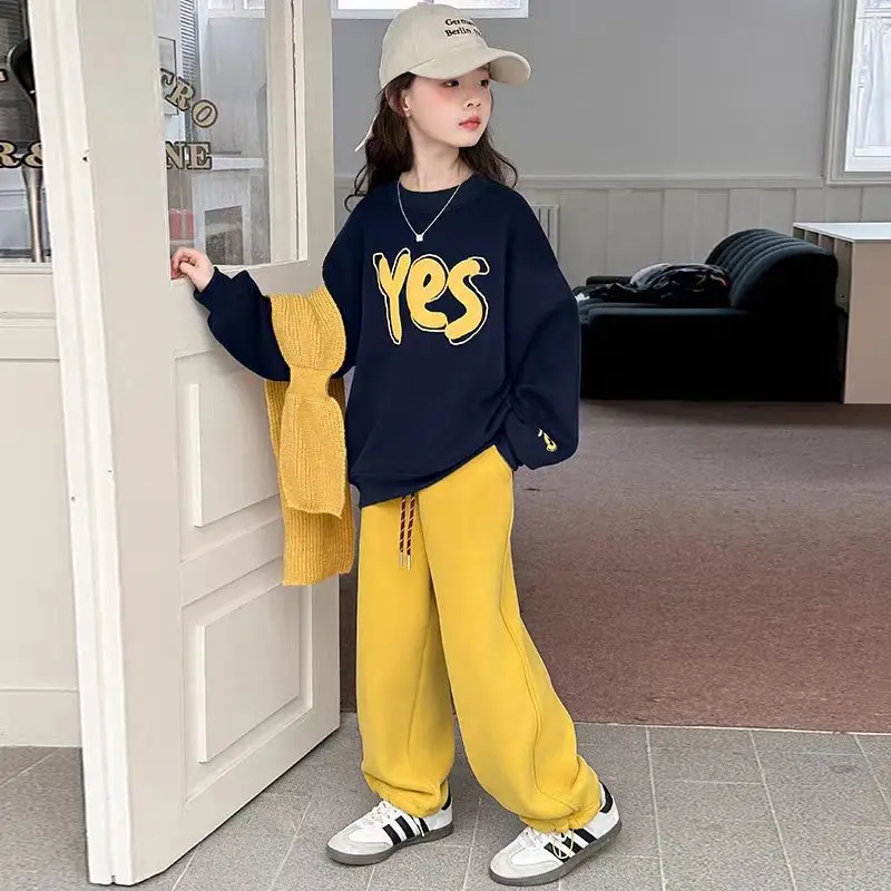 Top & Pants 2-Piece Set Sweatshirt Autumn Winter Suit for Girls Girl Girls's Sets 2025 Clothes Outfit Outfits 10 12 Years 4 Kids
