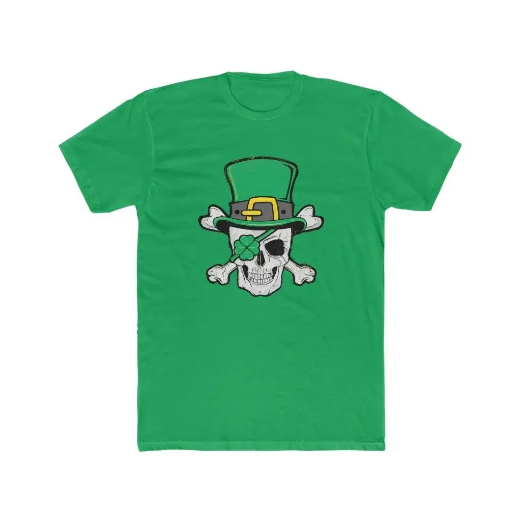 Camiseta de algodón de primera calidad con calavera irlandés, gorro de Shamrock, huesos cruzados, St Patricks Day