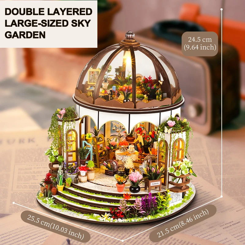 Creatieve 3D Sky Garden geassembleerde bouwpakketten Model met verlichting Houten puzzels Desktopdecoratie Speelgoed Cadeau voor kinderen