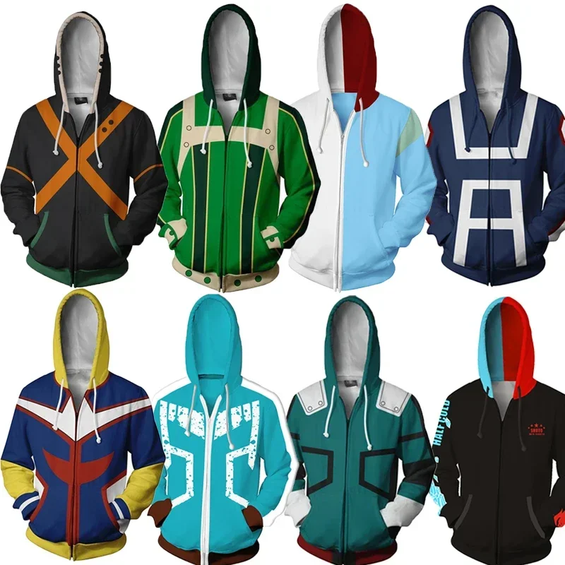 

Anime Boku No/My Hero Academia Cosplay Costumes Men Women Hoodies Sweatshirts Bakugou Todoroki Shoto Zipper Jacket Coat