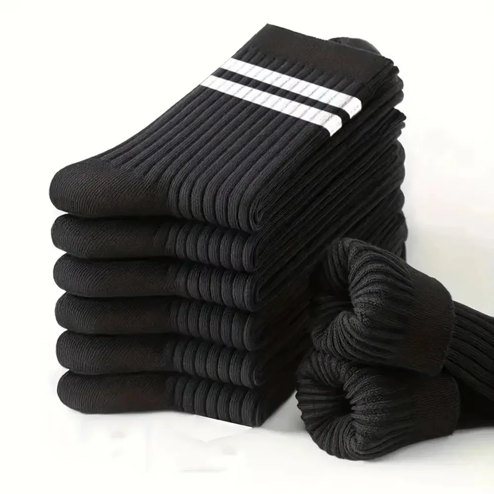 6pairs Men's Socks Spring Autumn Simple Casual Black White Striped Socks Breathable Mid Tube Sock High-quality Round 2026 NEW