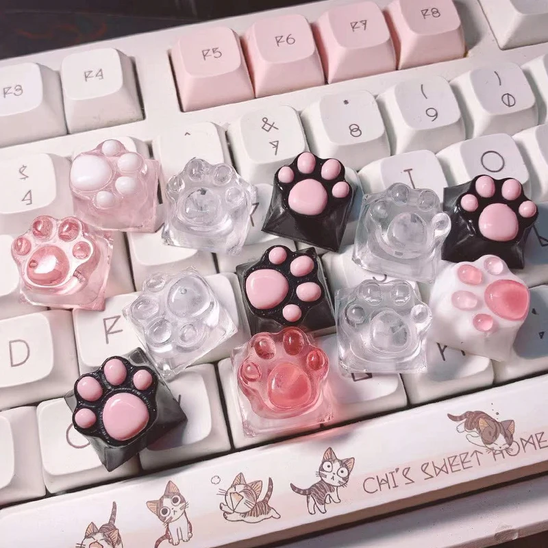 

New Style Transparent Translucent Cat Claw Blue Pink Key Cap Spider R4 ESC Computer Mechanical Keyboard Cat Claw Keycap