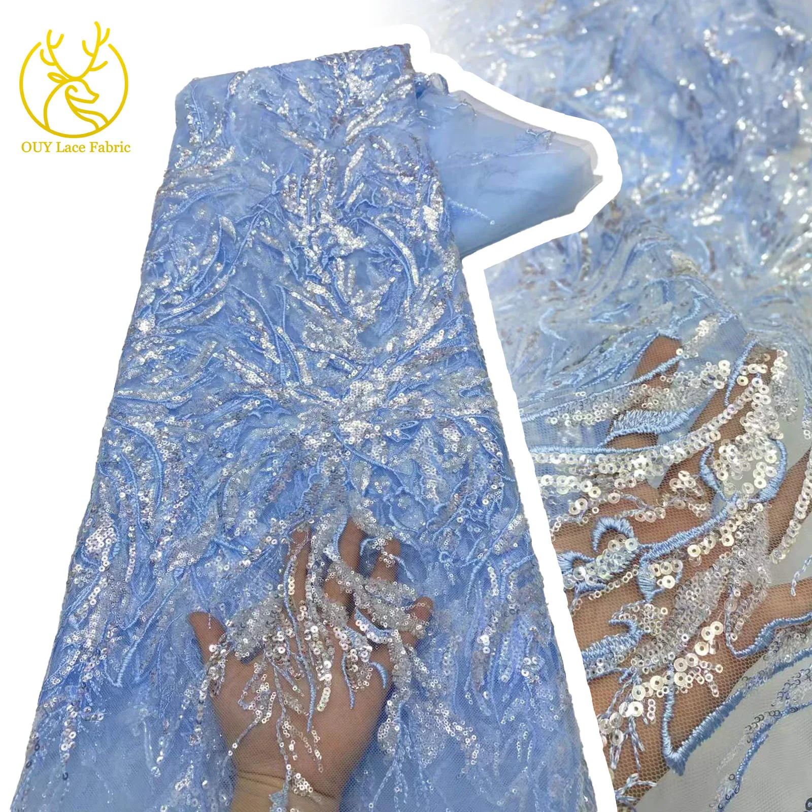

Hot Sale Nigerian French Lace Sequin Mesh Lace Fabric 2025 African Tulle Embroidery Lace Fabric for Women's Wedding Dress Sewing