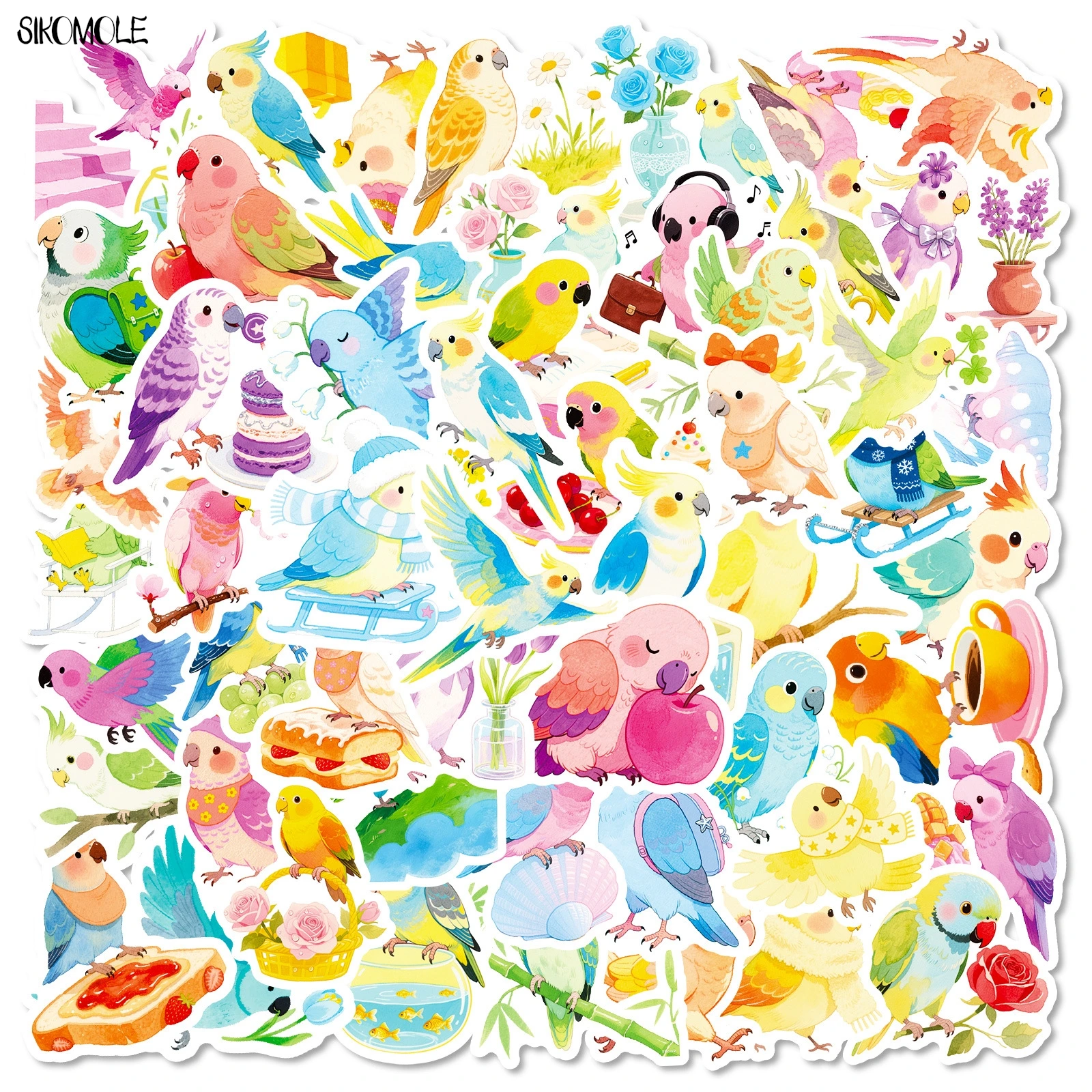 10/30/56 Uds. Pegatinas de loros de estilo de dibujos animados bonitos pegatinas estéticas Kawaii pequeño pájaro DIY portátil guitarra monopatín pegatina de Graffiti