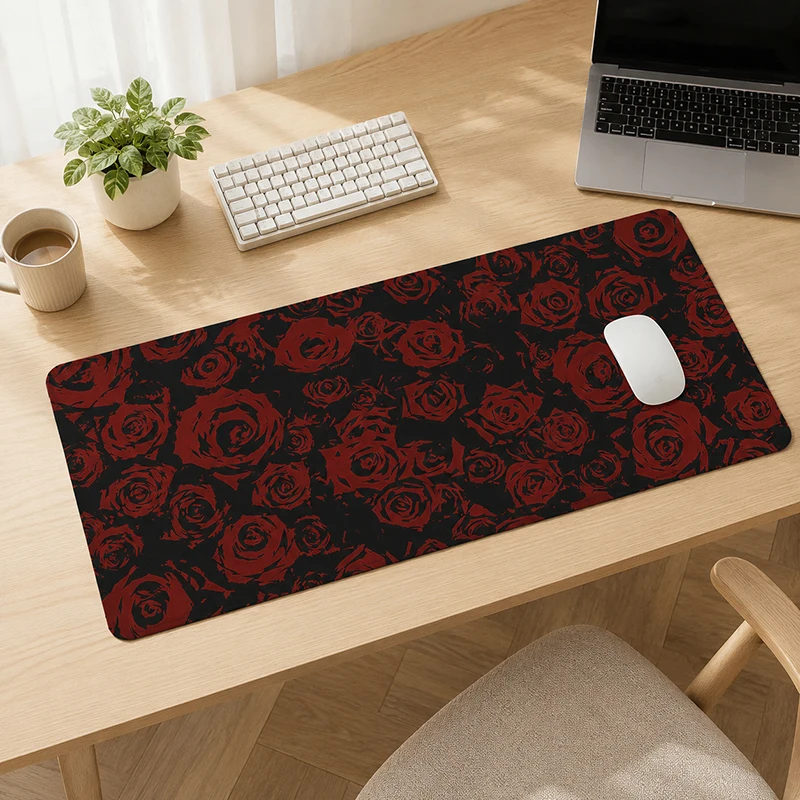 Mouse Pad Gamer Black Red Rose XL Custom Mousepad XXL Mechanical Keyboard Pad Non-Slip Soft Natural Rubber Table Mat Mice Pad