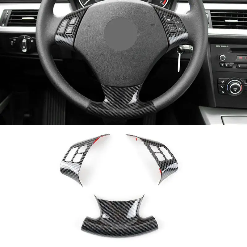 

3pcs Carbon Fiber Texture For BMW 3 Series E90 E92 E93 2006-2012 X1 E84 2010-2013 Interior Steering Wheel Button Frame Cover