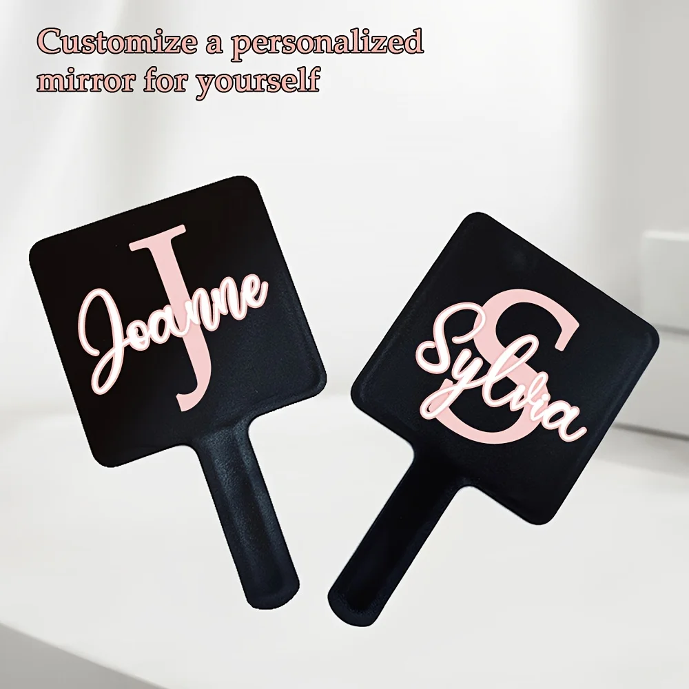 1pc Personalized Black Handheld Makeup Mirror with Custom Initial Design –Portable Glass Surface,Perfect Gift for Family,Friends - view 2