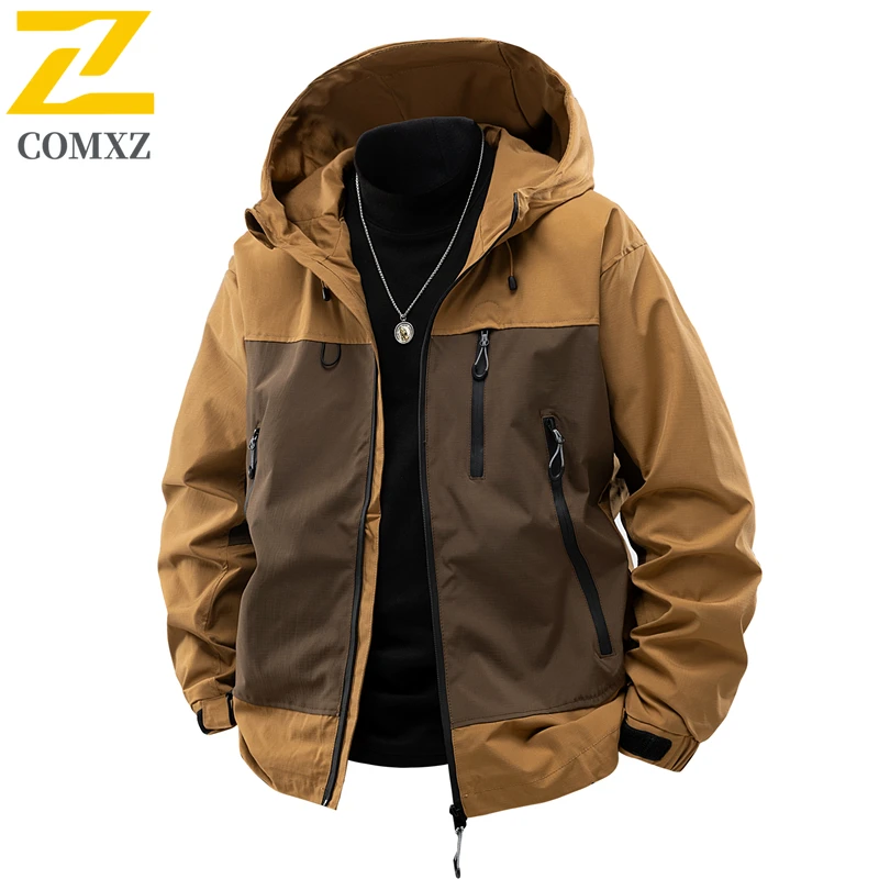 Autumn 2025 New Jacket Men's Techwear All-match Mountain Soft Case Waterproof Windbreaker Jacket Men Casual Splicing Hooded Coat