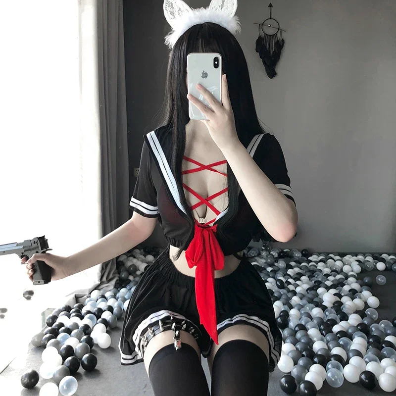 Sexy Hot Passion Suit Blood Drop Uniform Temptation Tease Transparent Student Sailor Suit Kawaii Lingerie Schoolgirl Costume