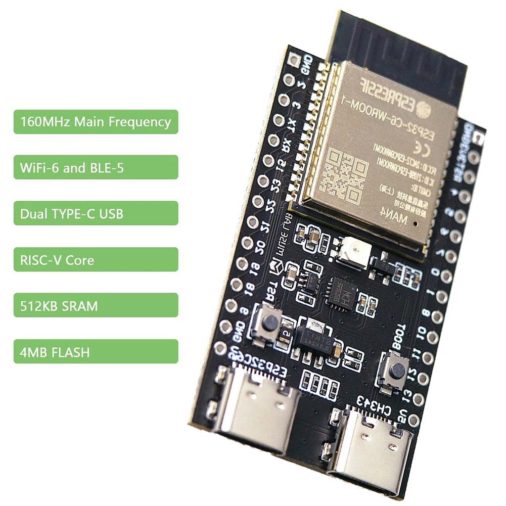 

ESP32-C6 макетная плата ESP32 WiFi + Bluetooth Интернет вещей Dual Type-C макетная плата модуля 512KB SRAMCore Board