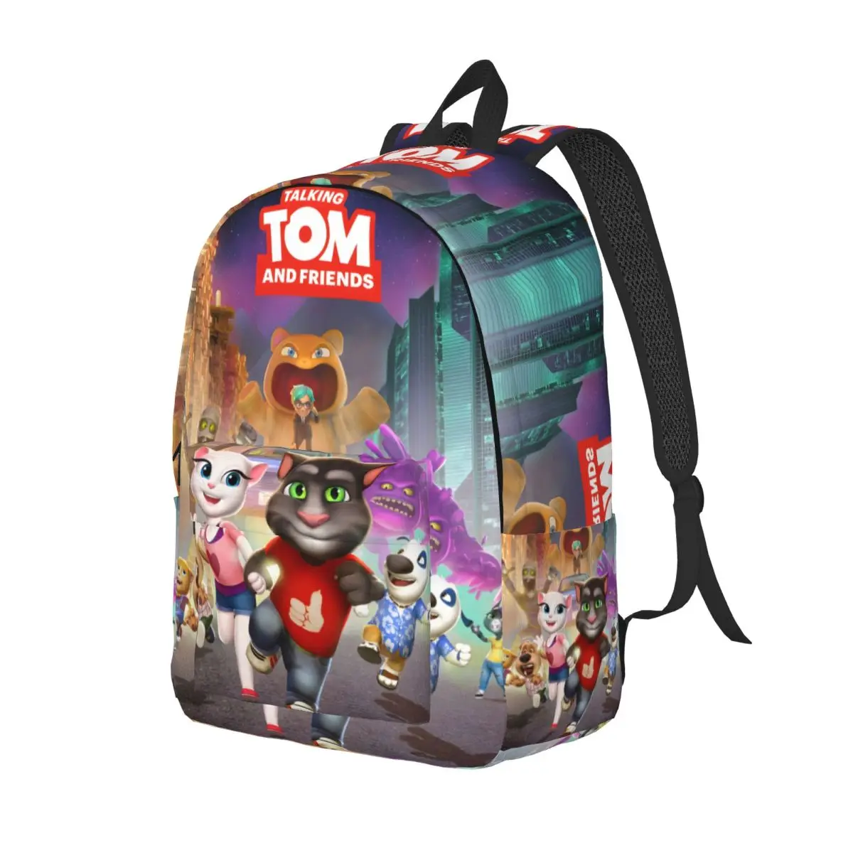 Talking Tom And Friends Backpack for Men Women Fashion High School Hiking Travel Daypack College Shoulder Bag Outdoor