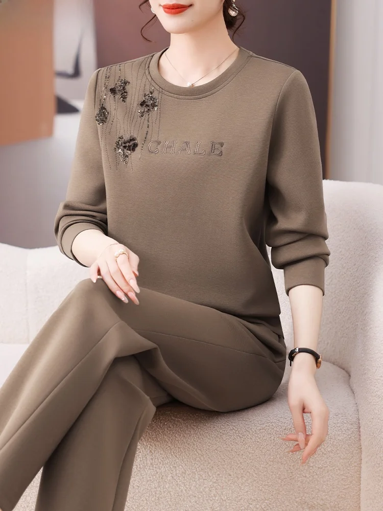 

Faionable Sportswear Set for Women Mid-Aged And ly Spring Casual Comfortable Long Sve Hoodie And Pants Ensemble