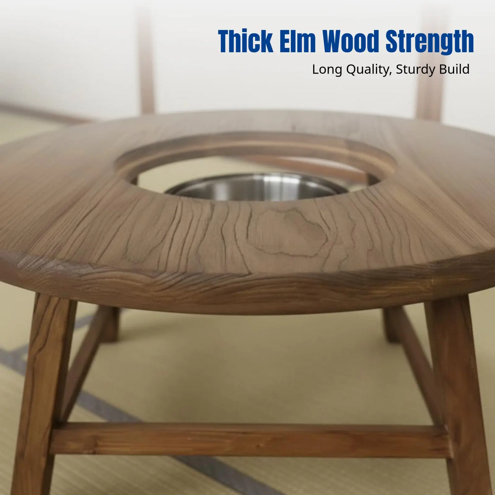 Mesa de Té Redonda de Madera de Olmo Resistente, Mesa de Hot Pot de Estilo Chino de Alta Gama, Mesa de Calefacción Multifuncional para Sala de Estar