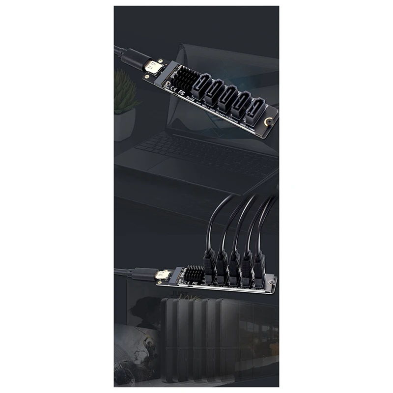 アダプターカード TYPE-C to SATA to 5ポート SATA3 6Gbps USB10G 拡張アダプターカード JM575+JMS580-VVNB