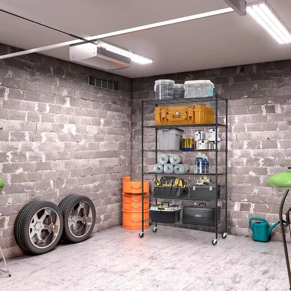 

48"L×18"W×82"H Wire Shelving Unit Storage Cart Metal Shelf Rolling Utility Cart 2100Lbs Capacity with 6 Tier Casters Adjustable