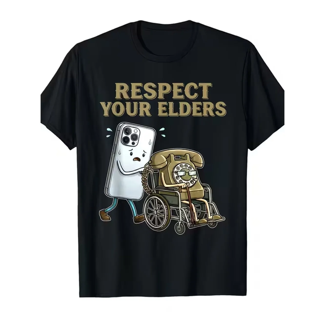 Men Vintage Your Elders Phone Joke T Shirt Retro Suitable For Casual Round Neck Short Sleeve Henley Shirt 180Gsm Cotton Machine Washable Suitable For Casual Attire Nostalgic Humor Gift