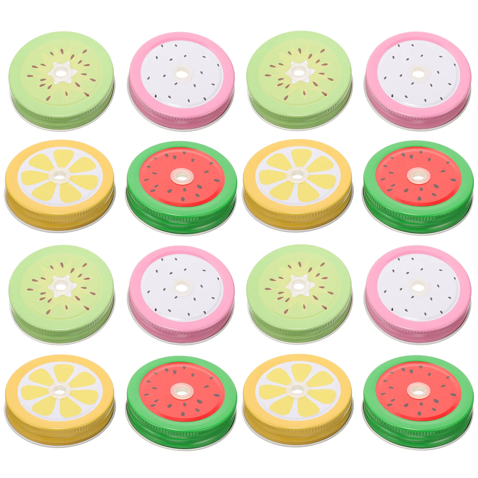

20pcs Fruit Pattern Jar Lids With Straw Holes Airtight Reusable Tinplate Canning Lids For Mason Jars Storage Containers Kitchen